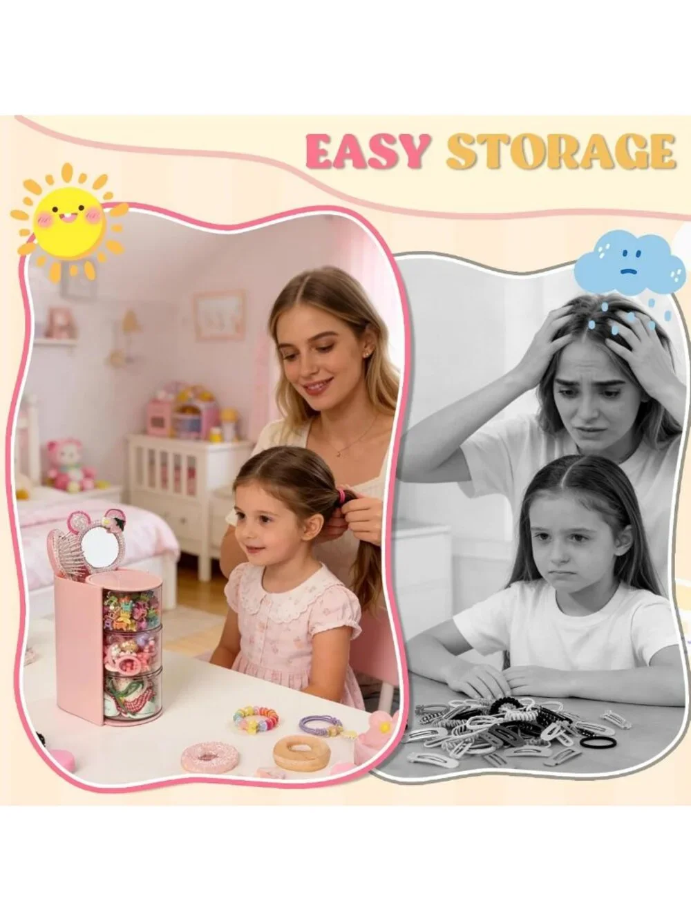 Stylish 3-Layer Hair Accessories Organizer & Rotatable Makeup Brush Holder